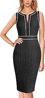 [VFSHOW] Womens 2025 Work Business Office Dresses Crew Neck Front Zipper Church Slimming Pencil Sheath Dress
