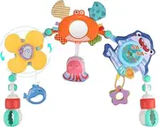 Joyfia Baby Stroller Arch Toy, Newborns Sensory Activity Arch Toy with Mirror, Rattle, Teethers & Windmill, Cribs Car Seat Toy for Infants Toddlers 0-12 Months, Developmental Gifts for Boys Girls