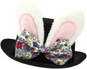 Perfeclan Easter Hat Adults Headdress Black Top Hat for Halloween Carnival Role Play Party, White