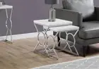 Contemporary Glossy White Nesting Tables with Circular Pattern Set Of 2