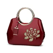 Nevenka Women Handbag Leather Flower Pattern Satchel Charm Glossy Metal Grip Shoulder Bag-WineRed