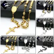 26+5"MEN Stainless Steel 6mm Silver/Black/Gold Plated Beads Rosary Necklace