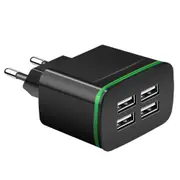 4 Ports USB Charger for Phone 5V 4A Mobile Phone Universal Fast Charge with LED Light for iPhone iPad black