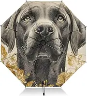[PDZRMY] Dog Portrait Floral UV Protection Travel Umbrella Compact for Rain and Sun - Auto Open and Close UPF 50+ Windproof Portable 46” Sun Umbrella for Women and Men