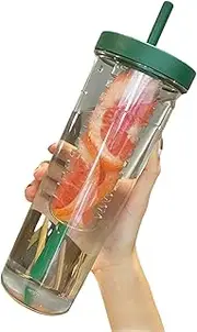 Water Bottle with Fruit Infuser Leak-Proof Infuser Water Bottle Clear 800ML Drinking Cup with Straw for Fruit Iced Coffee Bubble Tea Drinking Cup with Straw