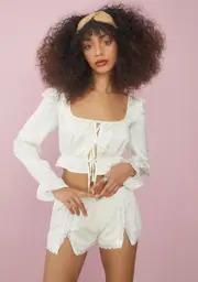 [Sugar Thrillz] Cup Of Tea Satin Tie Front Top