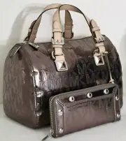 MICHAEL KORS GRAYSON NICKEL MIRROR METALLIC LOGO SATCHEL BAG+/OR WALLETNWT!