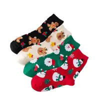 在飛比找蝦皮商城優惠-秋冬季襪子女中筒聖誕襪 百搭卡通雪人麋鹿襪喜慶大紅襪