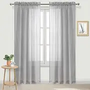 DWCN Sheer Curtains Grey Semi Transparent Voile Rod Pocket Curtains for Bedroom and Living Room, 132 x 214 cm Long, Set of 2 Panels