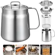 Proxima Direct 2L 304 Stainless Steel Oil Strainer Pot Large Capacity Versatile Oil Filter Vessel,Bacon Grease Saver with Deep Fryer Basket for Kitchen Camping