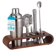 10 Piece Professional Bartender Cocktail Mixing Set with Acacia Wood Stand | ...