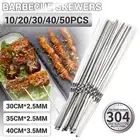 BBQ Stainless Steel Skewers Flat Needle Tools Barbecue Metal Kebab Eating Stick