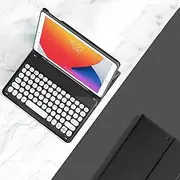 Modern Black+White Round Key Color Keyboard Case for Galaxy Tab A8 10.5 inch, Wireless Detachable BT Keyboard Cover with Pencil Holder (SM-X200/X205/X207)