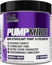 Evlution Nutrition Pump Mode Nitric Oxide Booster to Support Intense Pumps, Performance and Vascularity, 30 Servings (Furious Grape)