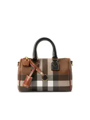 Burberry Check and Leather Mini Bowling Bag in Dark Birch Brown