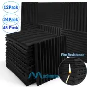 48Pack Acoustic Foam Sound Proof Panel Wall Tiles Record Studio Black 12"x12"x1"