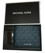 MICHAEL KORS 2-PC SET Jet Set Blue MK Signature Men's Wallet & Money Clip + BOX