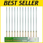 Heavy-Duty Kabob Skewer Set - 23.5" Length, 12 Reusable Stainless Steel Tools
