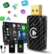 MSXTTLY 2 in 1 Wireless Carplay Adapter & Android Auto Wireless Adapter, 2in1 Auto Car Play Dongle for OEM Wired Carplay AndroidAuto Car with iPhone iOS 12+ / Android 11+, Carbon Fiber Black