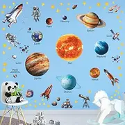 DECOWALL DS12-8077 Solar System Wall Stickers Peel and Stick Removable Nursery Kids Room décor Stars Bedroom Boys Girls Planet Space playroom Glow in The Dark Earth Moon Galaxy