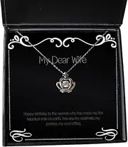 Funny Wife Gifts, Happy birthday to the woman who has made me the happiest man on, Birthday Crown Pendant Necklace For Wife, Birthday present, Gift ideas, Unique gifts, Personalized gifts, Handmade, Silver Plated Zinc