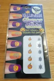 Halloween Nail Jewels Adhesive Decals Glamour Glints Spider Webs Pumpkin w Gems
