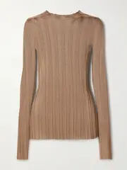 [KHAITE] KHAITE - Cosette Ribbed-knit Top - Tan - large large Brown