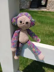 Plush Toy Monkey in Tan/Artist Print Ombre Yarns. Handmade Cuddly Crochet Monkey