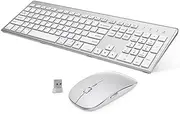 Wireless Keyboard and Mouse Combo, GALENMORO Ergonomic USB Full Size Silent Keyboard with Number pad for Windows macOS Computer Desktop PC Laptop - Silver White