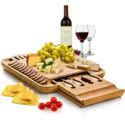Bamboo Cheese Board & Knife Set Wooden Serving Cutting Chopping Boards