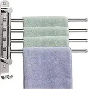 COZYSWAN Swivel Towel Bar with 4 Arms Wall Mounted Towel Rail Stainless Steel Towel Rack Towel Holder Organizer 180° Rotation Brushed Finish for Bathroom Kitchen