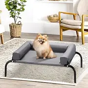 Elevated Cooling Dog Bed with Cushions, Raised Pet Cot for Small Medium Dogs, Portable & Machine-Washable, Non-Slip Rubber Feet, Indoor & Outdoor Use, Grey, Medium(88x64x20CM)