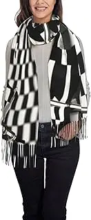 [YANYU] Checkered Flags Race Flags Print 77.6" X 28.3"Tassel Scarf Women'S Scarf Gift Classic & Fashionable Tassel Scarf, Black