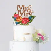 Acrylic 'Mr and Mrs' Floral Wreath Cake Topper - Rose Gold