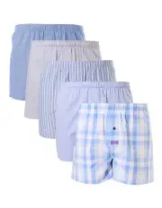 [Mitch Dowd] Check Cotton Boxer Short 5 Pack in Blue