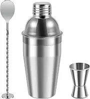 4Pcs Cocktail Shaker Set Stainless Steel Cocktail Shaker Kit with Measuring Cup Mixing Spoon and Muddler Rustproof Bartender Kit 500ML Martini Shaker Set for Home and Bar (4)