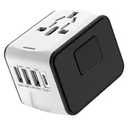 Universal International Travel AC Power Adapter Plug With 3 USB+ Type C White