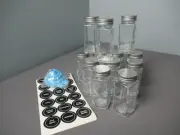 New 12 Herb & Spices Jars w/ Stickers & Screwed on Lids - 4 1/8" tall - l kgr