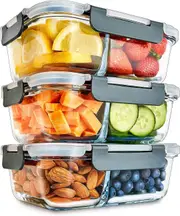 3x Meal Prep Glass 2 Compartment Food Storage Container Lunch Box Pot
