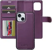 Boyobacase Wallet Case for iPhone 14 Plus,for iPhone 15 Plus Case,2 in 1 Detachable Wallet Magnetic with Card Slots Cash Pocket Stand Feature[Side Magnetic Closure] with Wrist Strap-Deep Purple