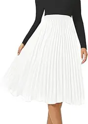 [SLOWCOLIN] Women's Midi Skirt Elastic High Waist Pleated Skirt Knee Length Swing A-Line Casual Flowy Skirts 2024