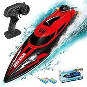 Levhorzn 2.4GHz Remote Control Boat, 22+ MPH RC Boat, for Adults Kids Enthusiasts, Fast Racing Boat for Lake, River, Pool (Red)