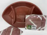 Football Chip Dip Tray Napkins Reusable Plastic Tray Superbowl Party Snacks NEW