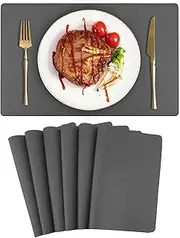 Faux Leather Placemats for Dining Table – Waterproof, Heat Resistant & Non-Slip Placemat Washable Durable Dining Table Mats,Set of 6 (Grey)