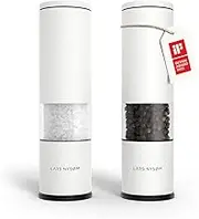 LARS NYSØM Salt and Pepper Mills Set Stainless Steel with Adjustable Ceramic Grinder 2 Pieces I Design Spice Mills Set Manual (Set of 2, Snow White)