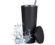 Narrow Drinking Cup Made Of Stainless Steel With Lid And Straw, 750 Ml, Reusable, Vacuum-Insulated Water Cup-Black