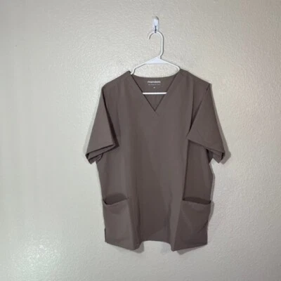 Mandala Scrub Top Womens XL V Neck Short Sleeve Macchiato Medical Nurse