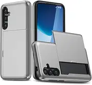[ZUSLAB] Case for Galaxy S24 FE Slide Armor Card Holder Protective Shockproof Hard Back Cover for Samsung S24FE (2024) - Silver