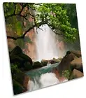 Waterfall Mountains Forest Landscape SQUARE CANVAS WALL ART Framed Print