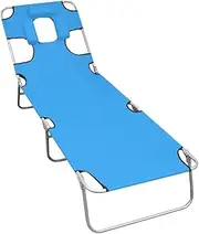 vidaXL Folding Sun Lounger with Head Cushion - Steel and Fabric Outdoor Daybed, Turqoise Blue, Adjustable, 189x58x27 cm